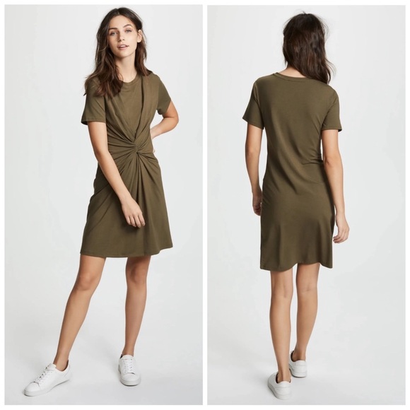 Theory Dresses & Skirts - •THEORY•‎ Rubric Short Sleeve Knot Tee T-Shirt Dress in Army Green Size P / US 0